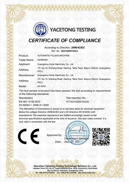 China Guangzhou Hone Machinery Co., Ltd. zertifizierungen