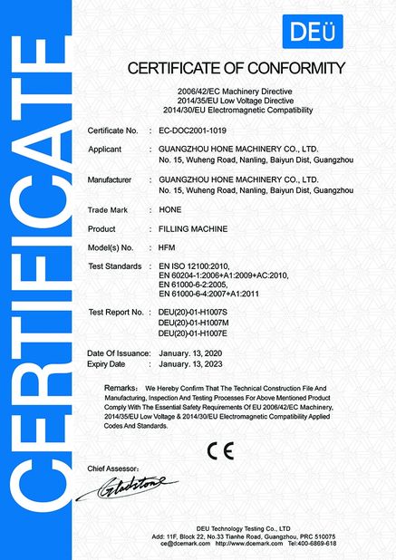 China Guangzhou Hone Machinery Co., Ltd. zertifizierungen