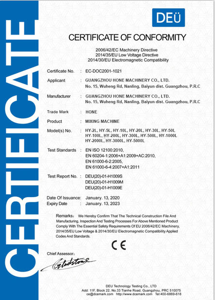China Guangzhou Hone Machinery Co., Ltd. zertifizierungen